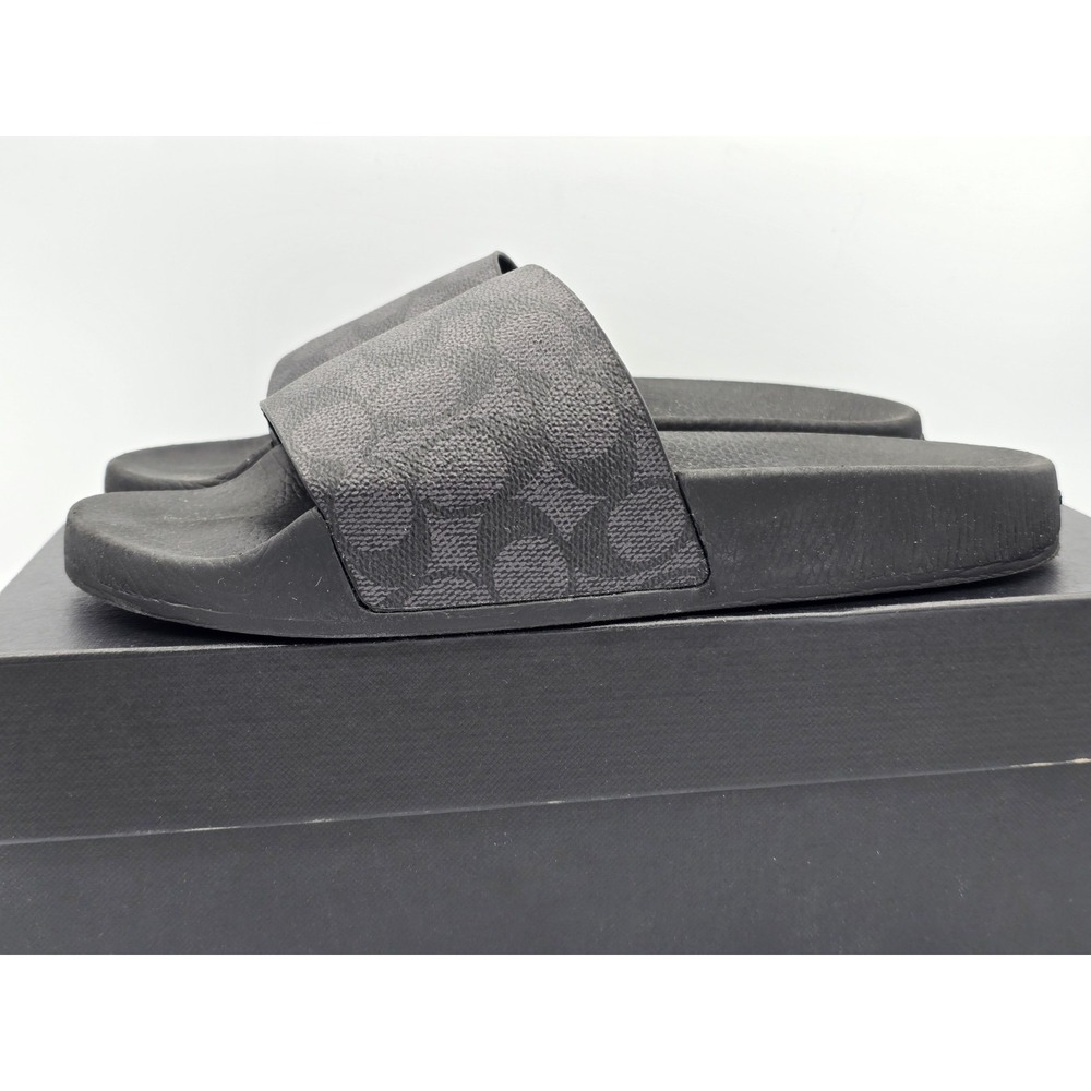Coach SIG CTD CNVS POOL SL Black Signature Men's Canvas Slide Sandals Logo Sz 7 - Picture 4 of 12
